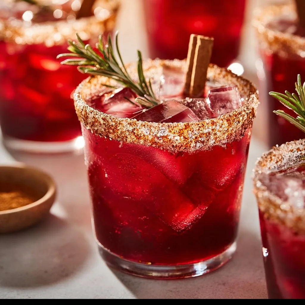 Spiced Christmas Mock-arita in a festive glass with holiday decorations