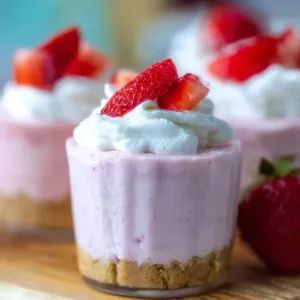 Delicious homemade strawberry cheesecake with fresh strawberries and cream