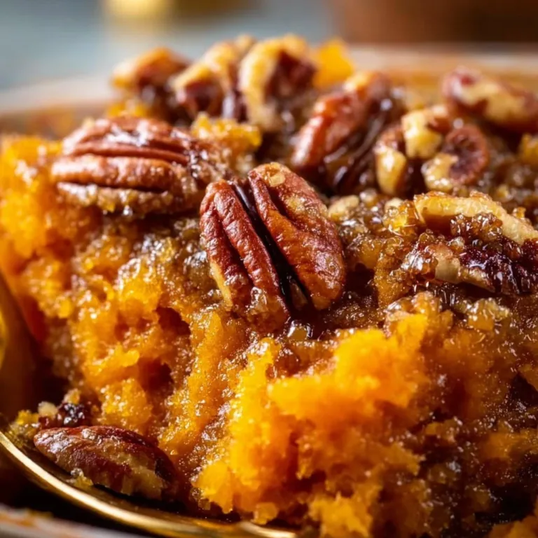 Sweet potato casserole topped with buttery pecan crumble