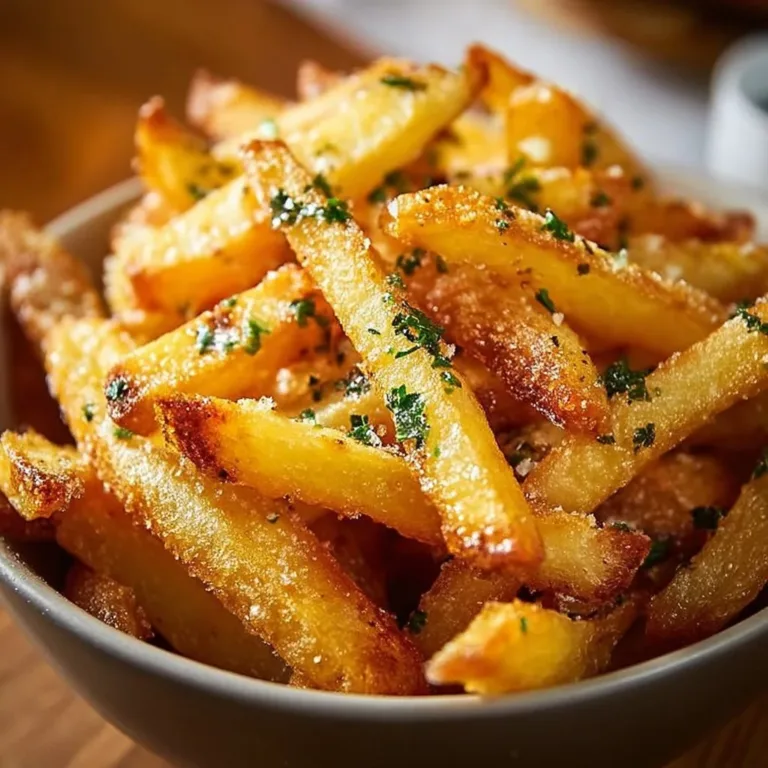 Delicious plate of crispy triple-cooked fries served with dipping sauce
