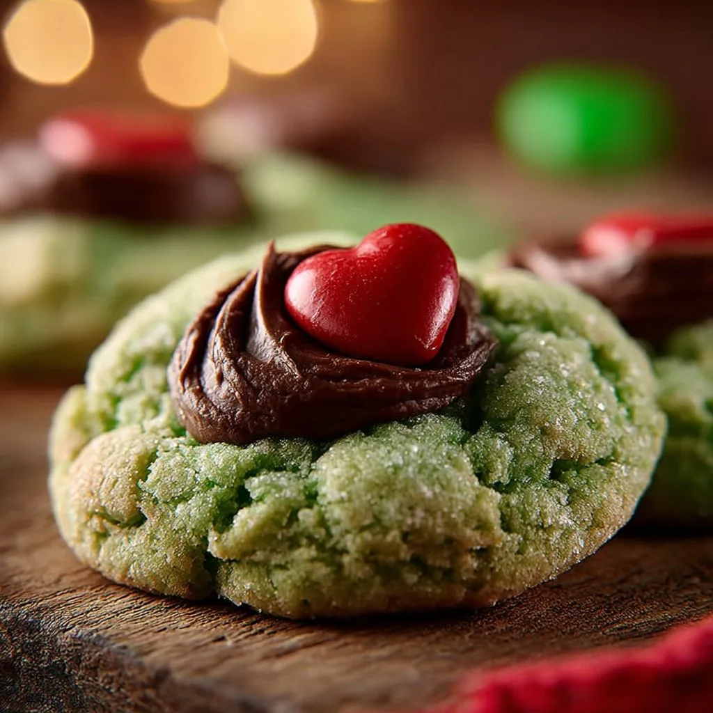 Grinch Cookies with Hershey's Kiss