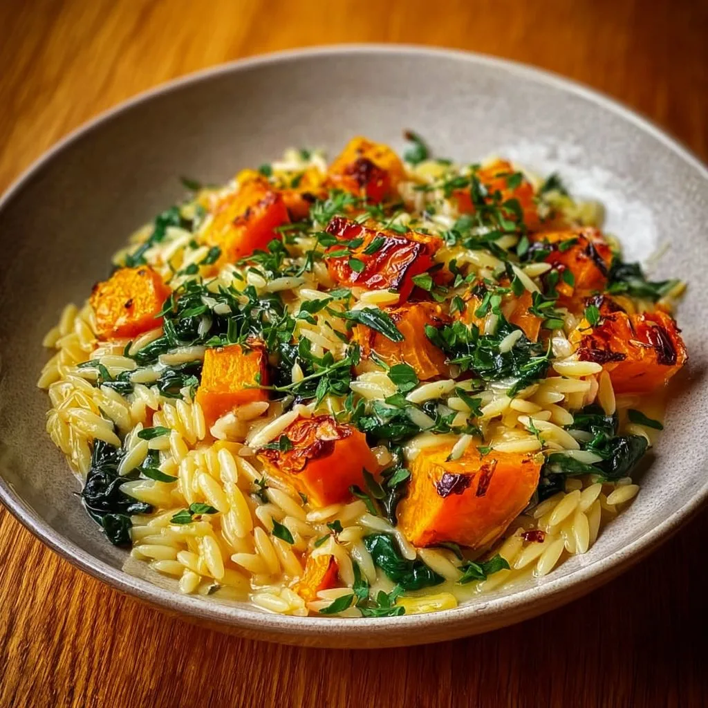 Creamy Orzo with Roasted Butternut Squash and Spinach
