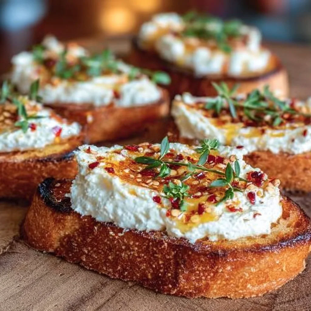 Sweet and Spicy Whipped Feta Crostini
