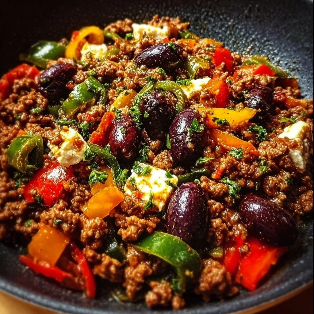 Mediterranean Ground Beef Stir-fry with Olives & Feta in 30 Minutes