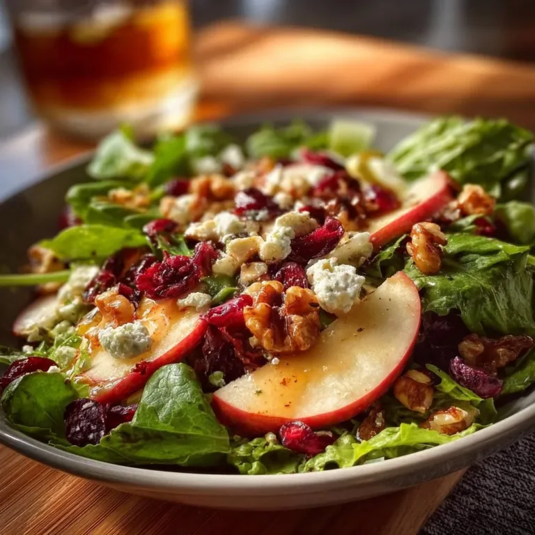 Apple Cranberry Walnut Salad with Goat Cheese in a bowl