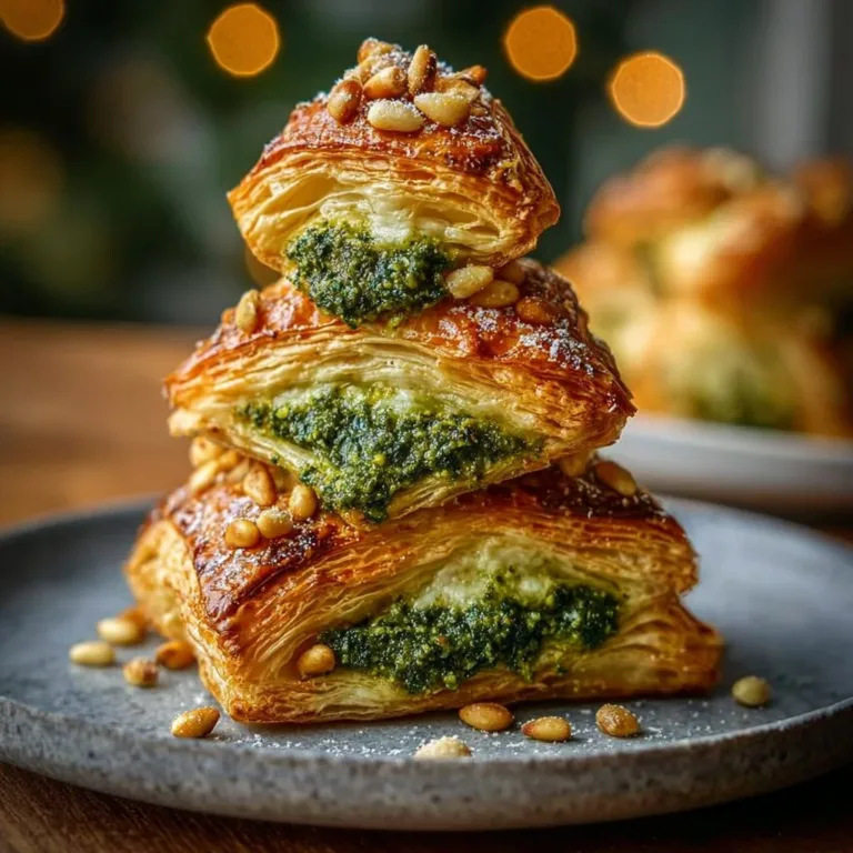 Basil pesto cheesy puff pastry Christmas tree decorated for the holidays