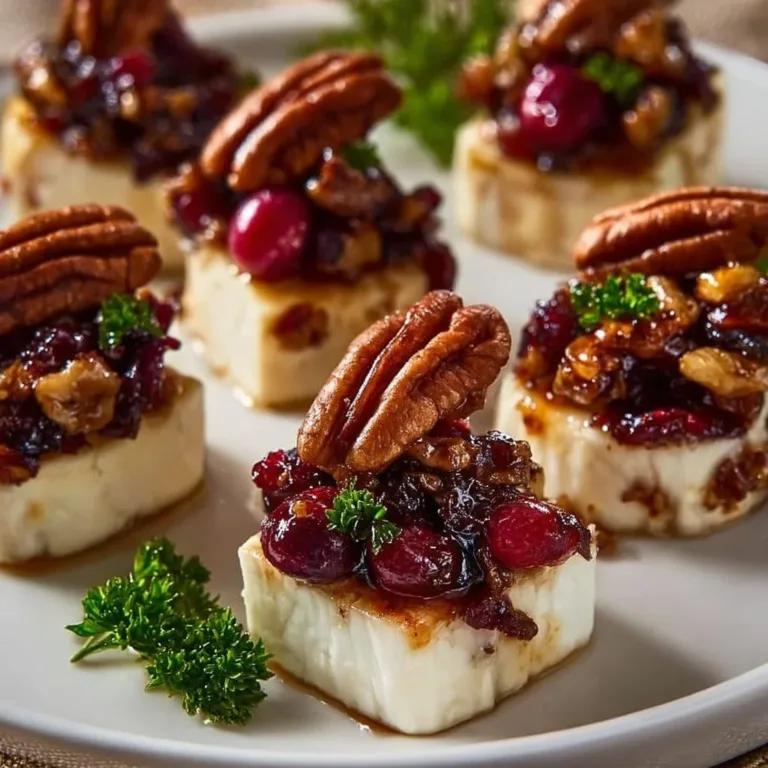 Candied Pecan Cranberry Brie Bites topped with nuts and cranberries