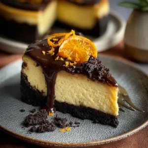 Delicious chocolate orange cheesecake with creamy filling and orange zest garnish