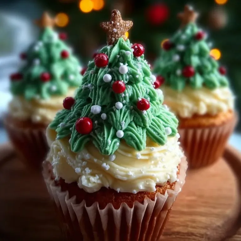 Beautifully decorated Christmas tree cupcakes for a festive celebration