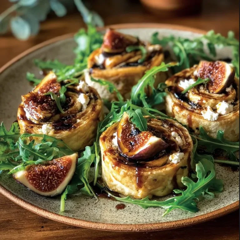 Delicious fig and goat cheese pinwheels on a plate, garnished elegantly.