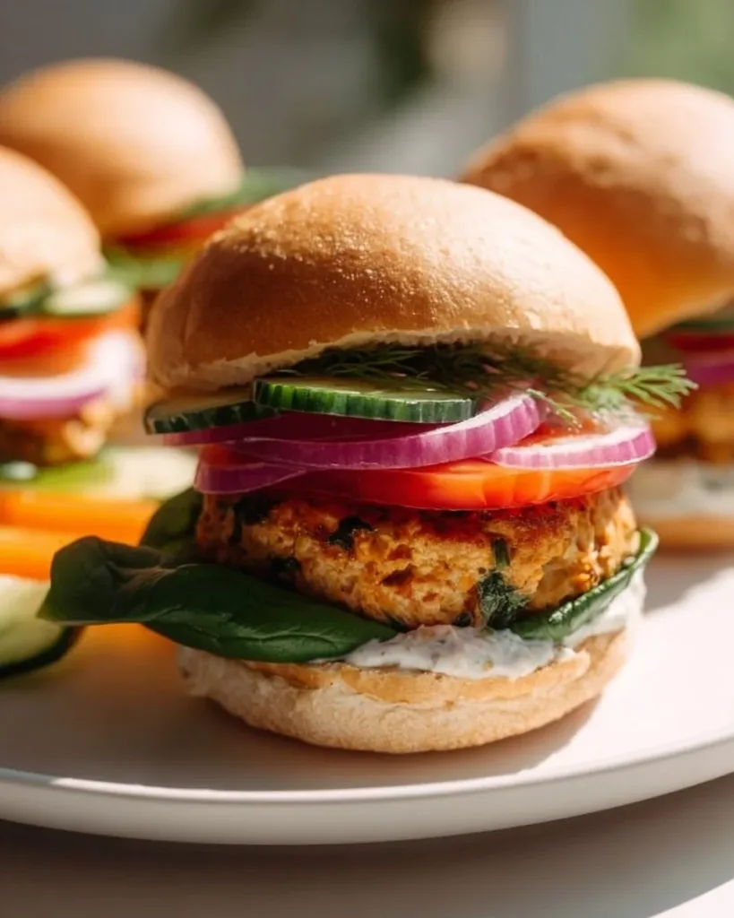 Healthy baked chicken sliders served with fresh vegetables and sauces