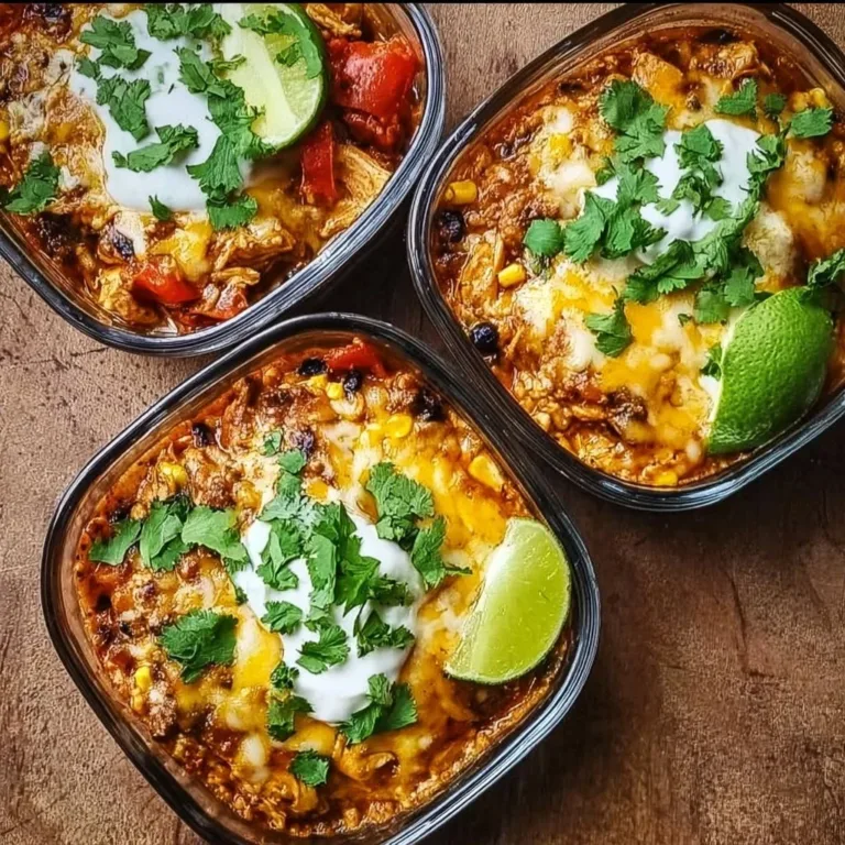 Delicious high-protein chicken enchilada bowls with cottage cheese topping.