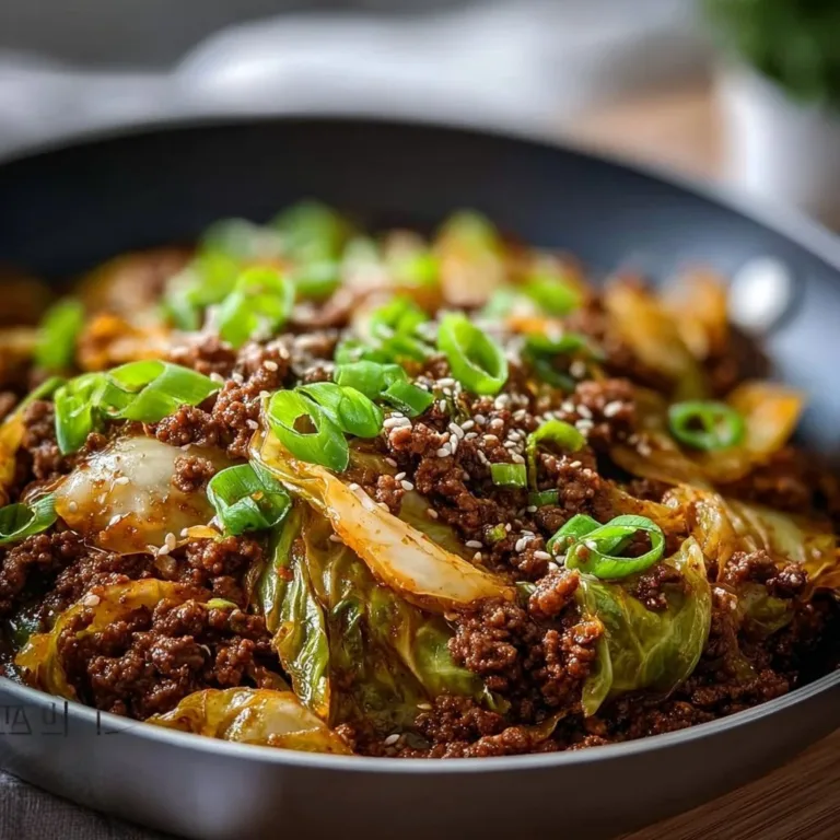 Low Carb Mongolian Ground Beef Cabbage dish served in a bowl