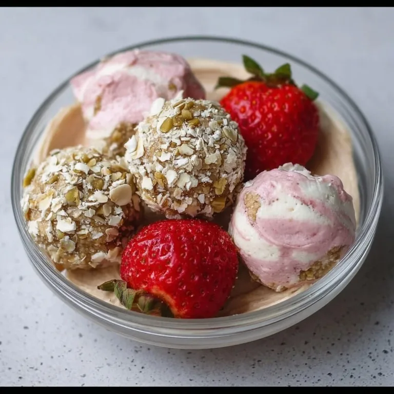 No-Bake Strawberry Cheesecake Protein Balls on a plate