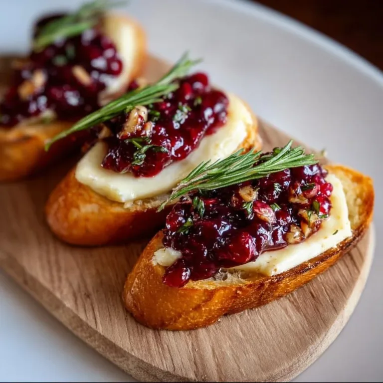 Delicious quick cranberry brie crostini appetizer served on a platter