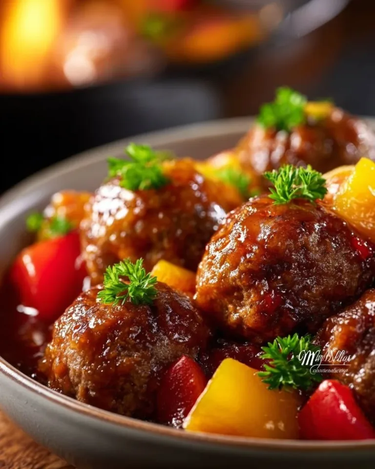 Delicious sweet and sour meatballs served on a plate