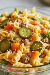 Delicious Big Mac Pasta Salad with fresh ingredients and tasty dressing