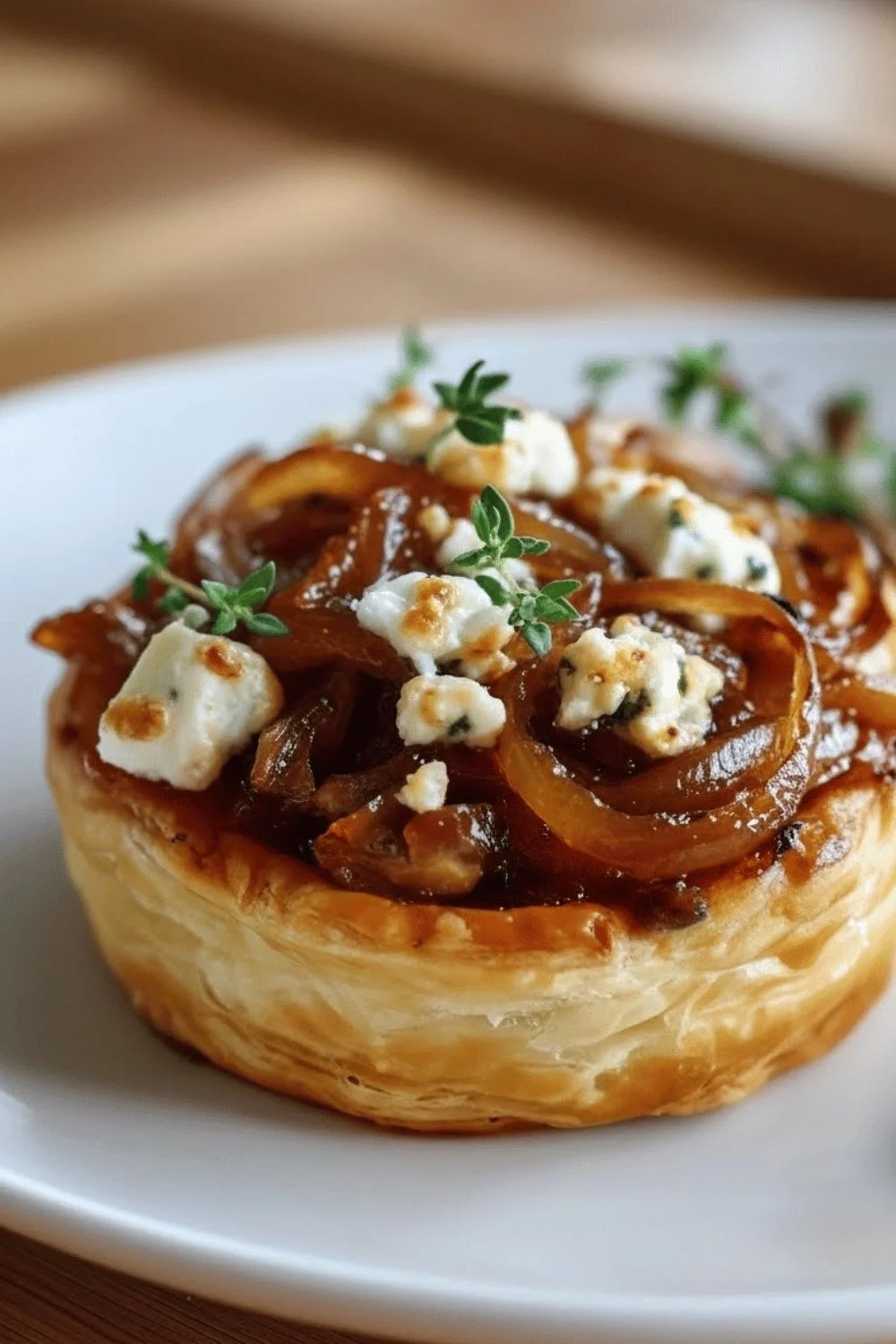 Caramelized onion and goat cheese tarts on a serving platter