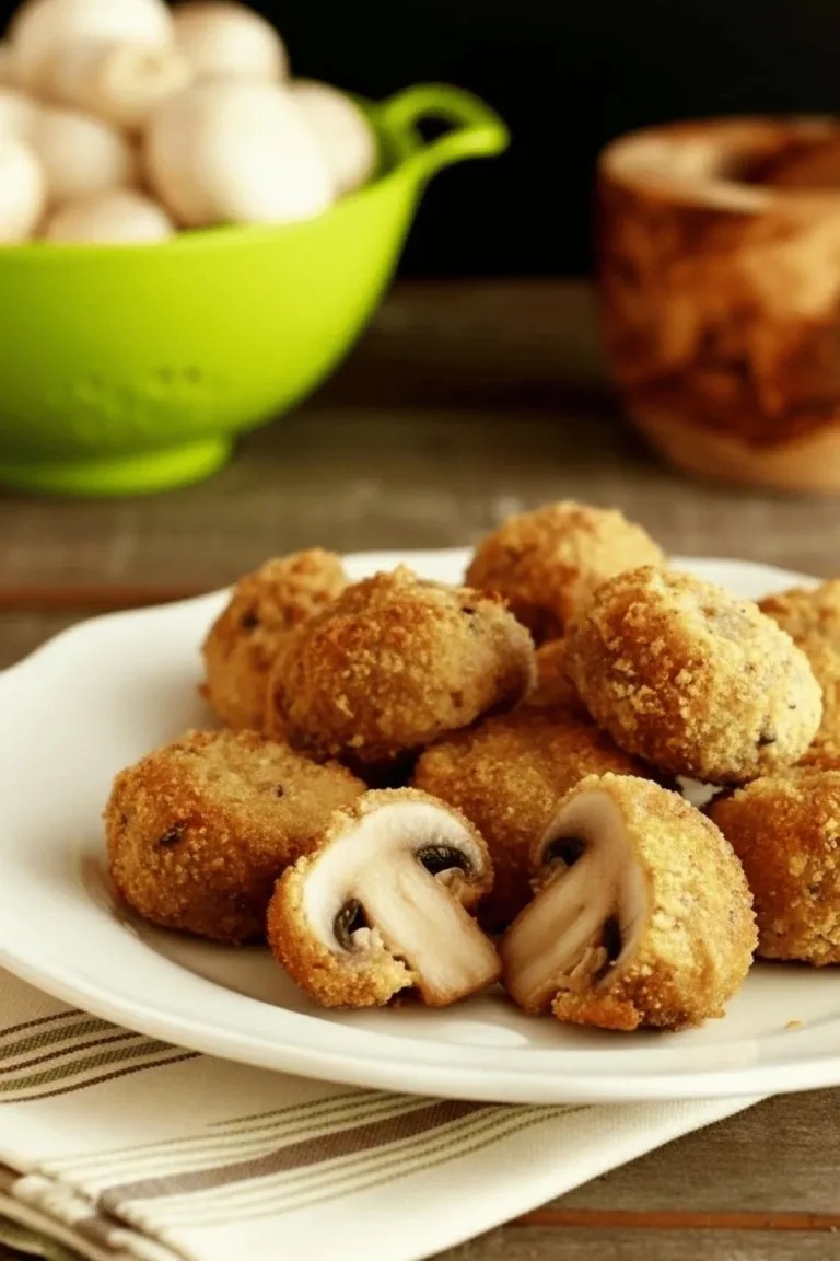 Crispy oven fried garlic mushrooms served on a plate