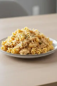 Crockpot Garlic Parmesan Chicken served in a bowl with herbs and spices