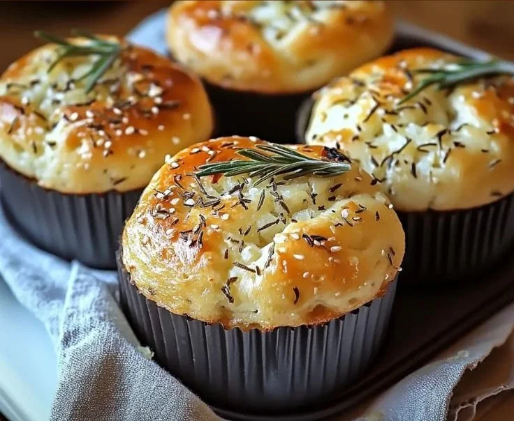 Easy Garlic Rosemary Focaccia Muffins