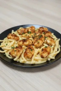 Garlic Butter Chicken Bites served with Savory Creamy Parmesan Pasta