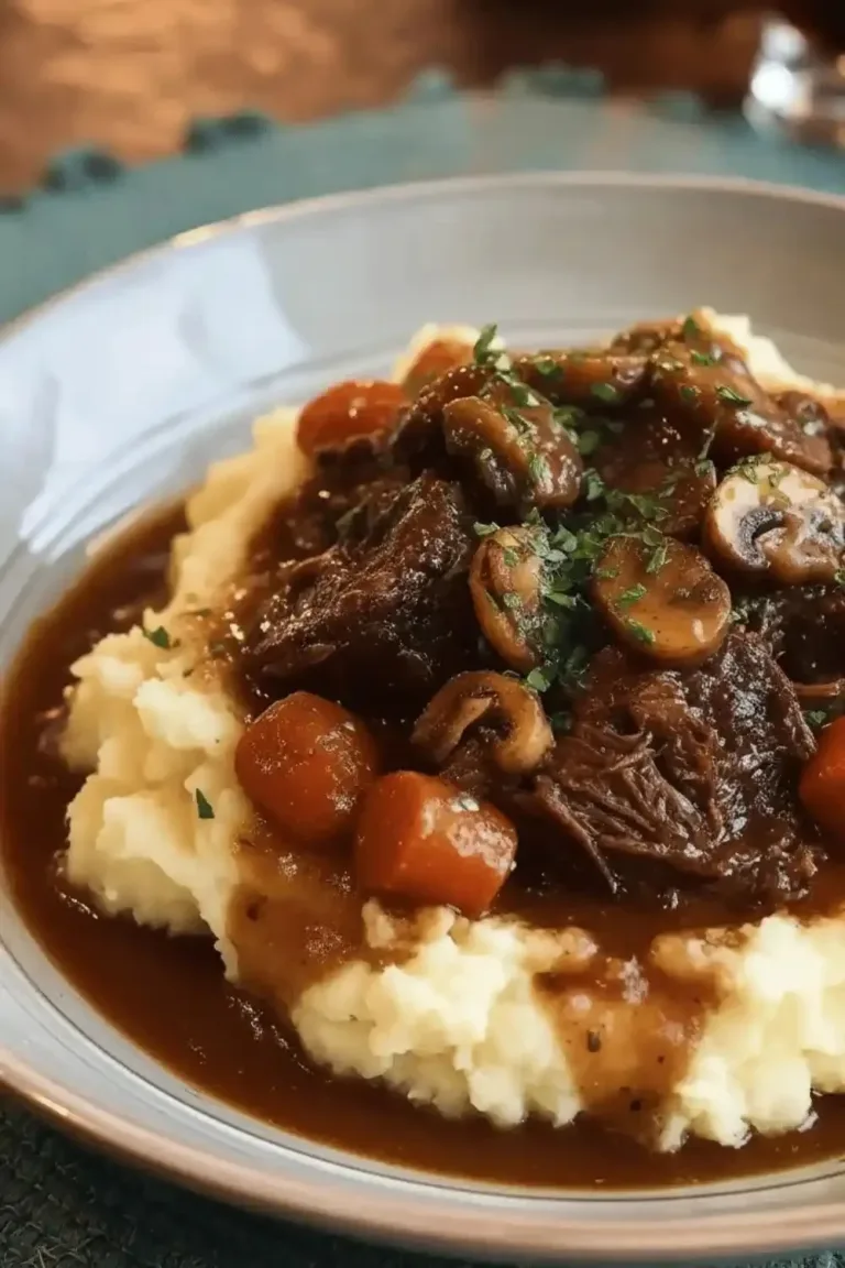 Delicious Slow Cooker Beef Manhattan served with gravy on a plate