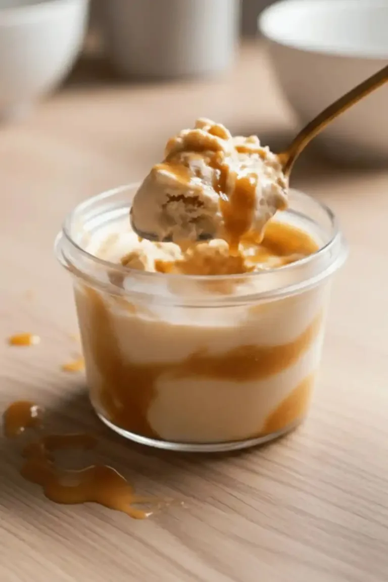 Delicious Ninja Creami salted caramel protein ice cream in a bowl