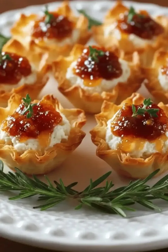 Pepper jelly cream cheese appetizer dip served with bites.
