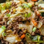 Healthy Chinese Ground Beef Stir Fry with cabbage in a colorful bowl