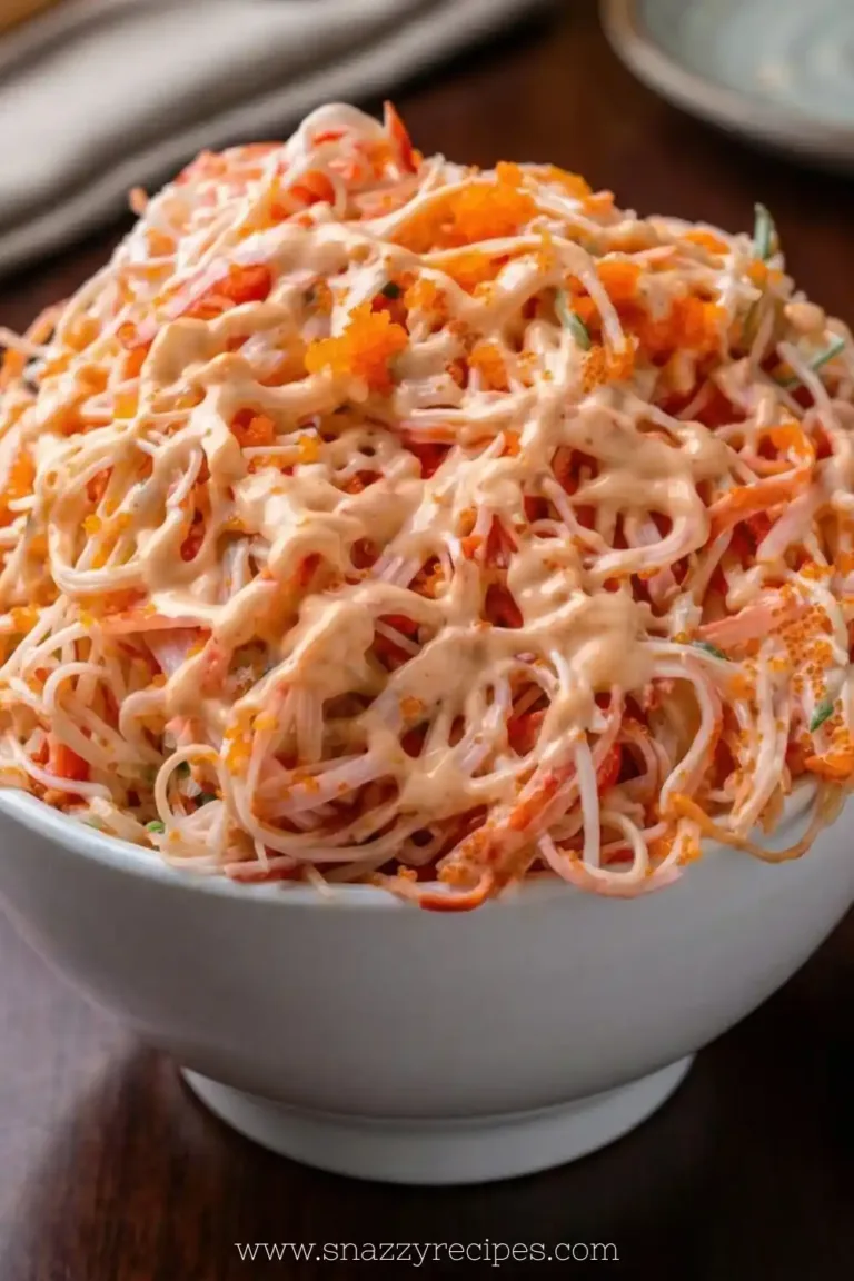 Delicious crab salad recipe with fresh vegetables and a tangy dressing