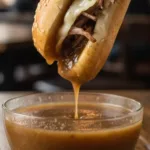 Delicious slow-cooked French dip sandwich served with au jus