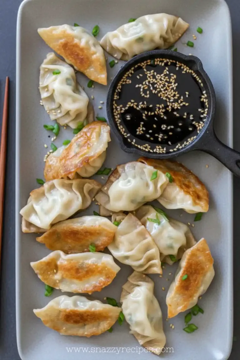 Plate of assorted dumplings with dipping sauce