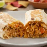 Cheesy ground chicken burritos served with toppings on a plate