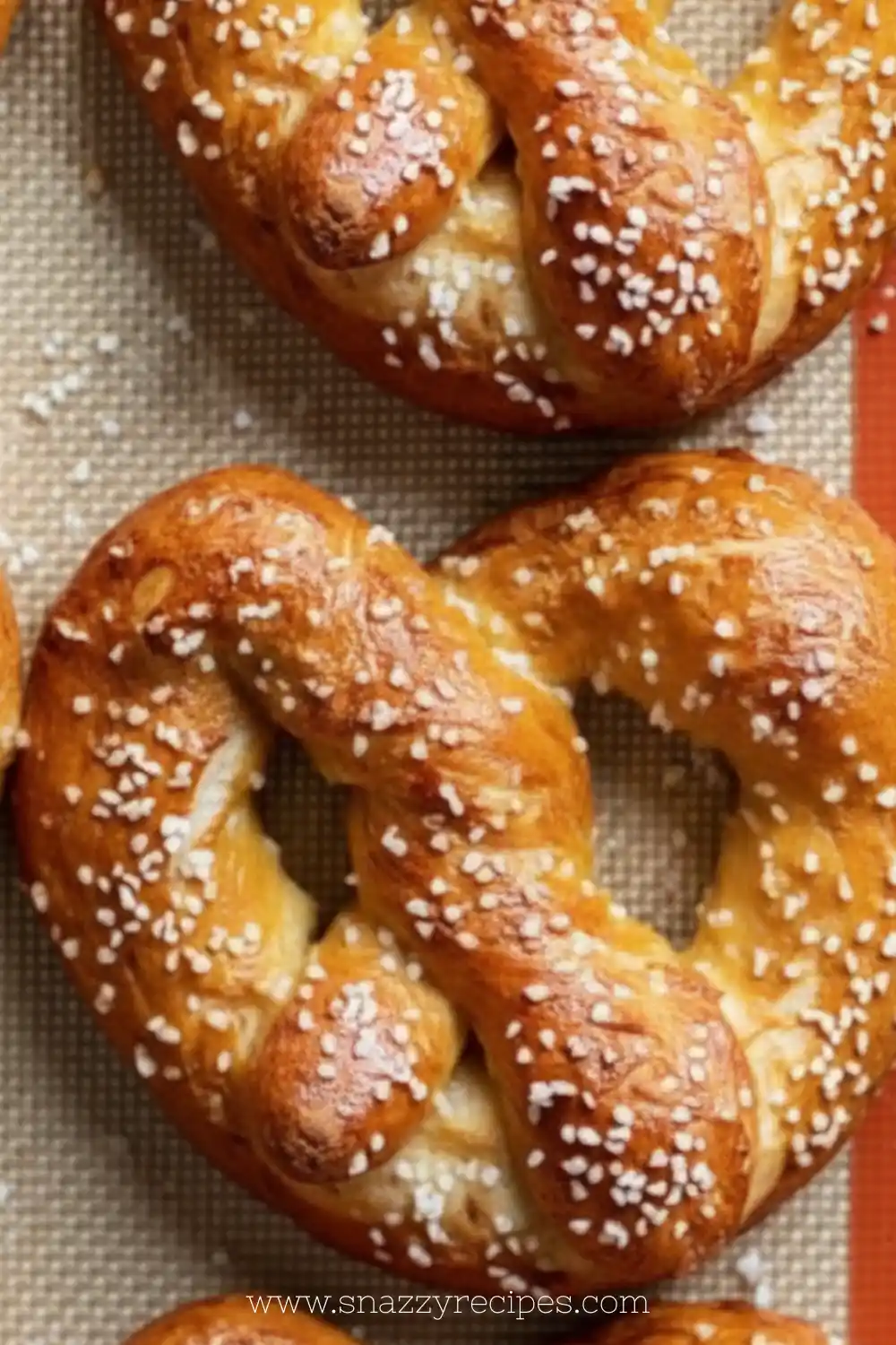 Delicious homemade soft pretzels topped with coarse salt