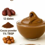 Homemade vegan Nutella spread in a jar with hazelnuts and cocoa powder