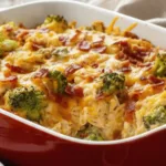 Healthy low carb chicken casserole dish with vegetables and cheese