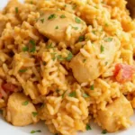 Delicious One Pot Queso Chicken and Rice dish with vibrant colors and flavors