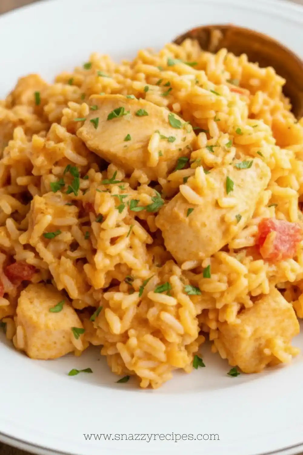 Delicious One Pot Queso Chicken and Rice dish with vibrant colors and flavors