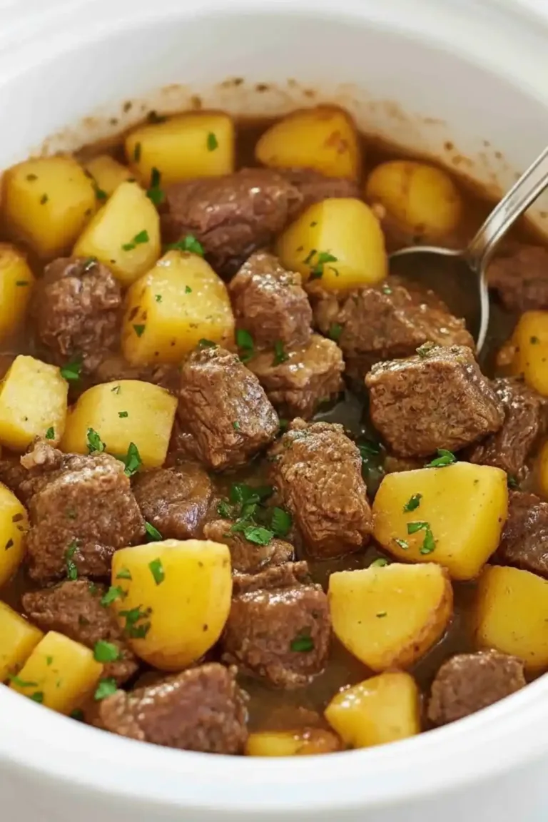 Slow Cooker Steak and Cheddar Potato Casserole