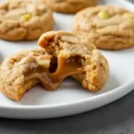 Delicious Caramel Apple Cookies fresh from the oven topped with caramel drizzle.