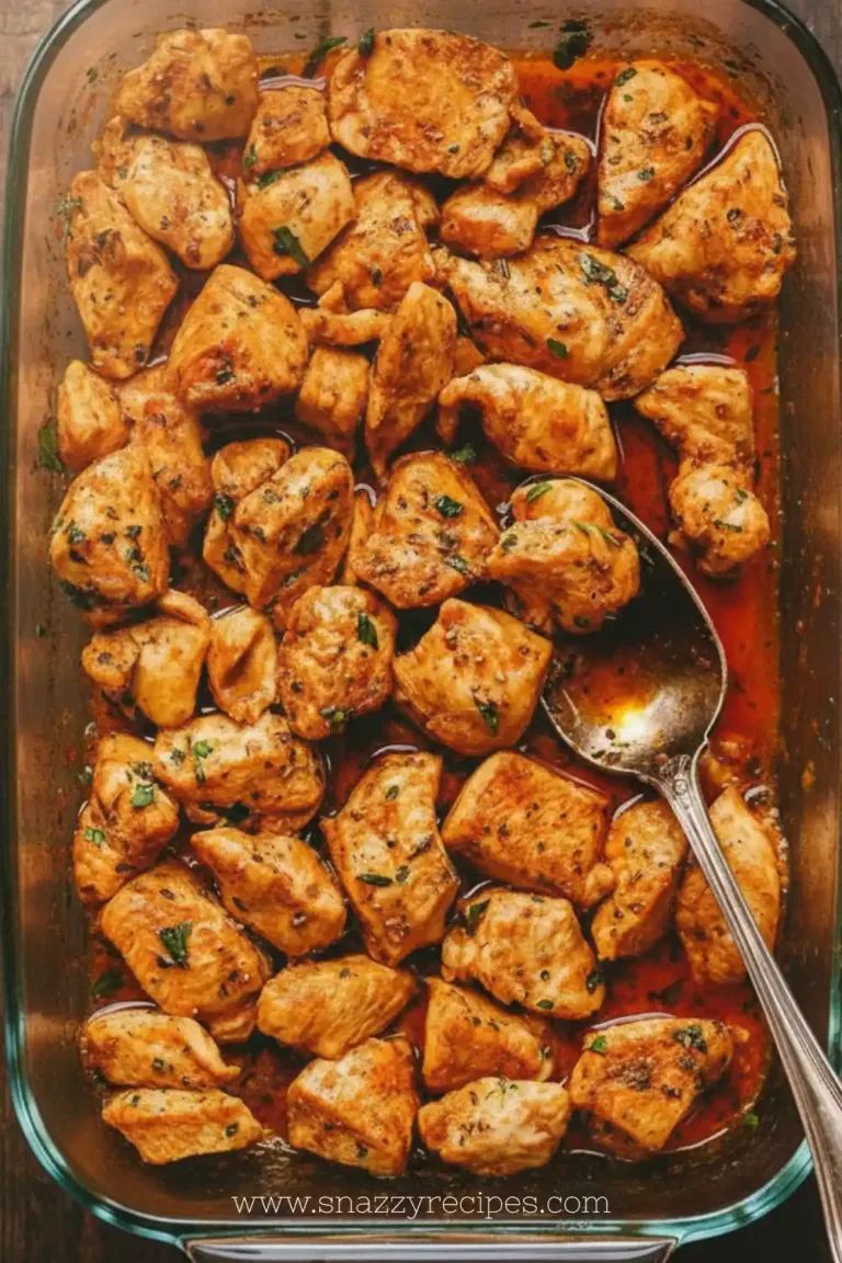 Oven-baked chicken bites served on a plate with dipping sauce