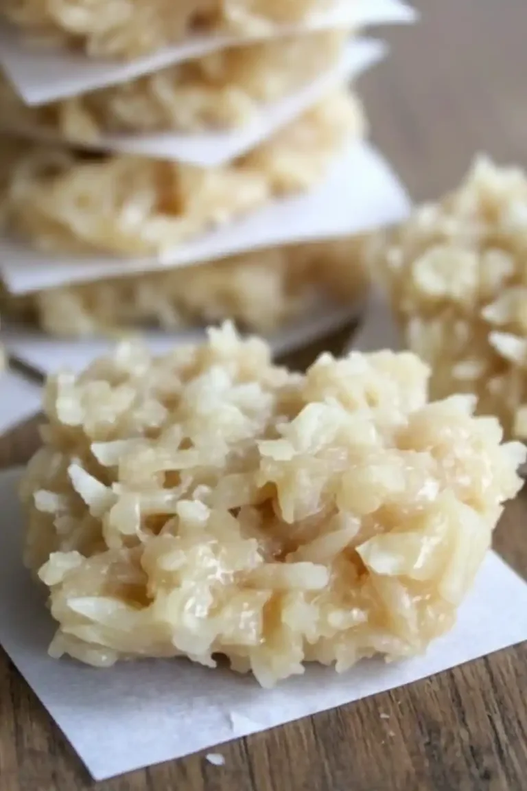 Delicious no-bake coconut cookies arranged on a plate.