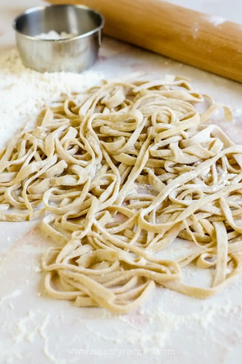 A bowl of homemade noodles, made from scratch like grandma used to make.