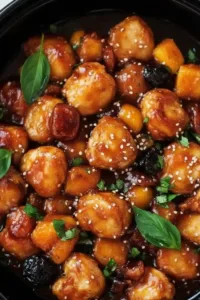 Delicious Sweet Hawaiian Crockpot Chicken served with colorful vegetables