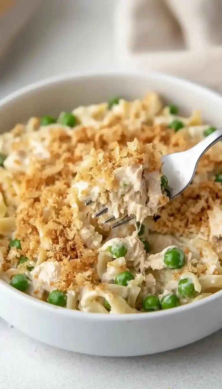Delicious serving of the best Campbell's tuna casserole on a plate