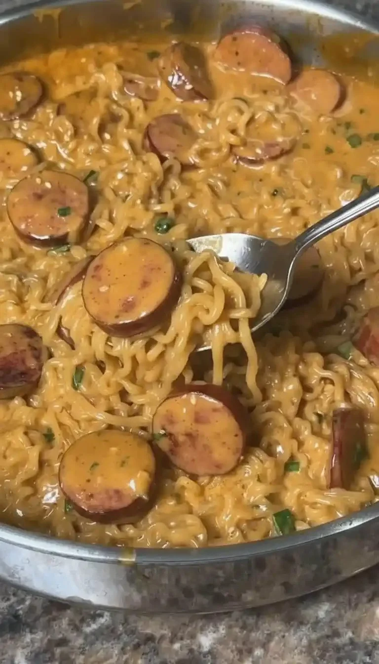 Creamy Spicy Garlic Noodles with Sausage