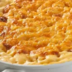 Southern style baked macaroni and cheese in a casserole dish